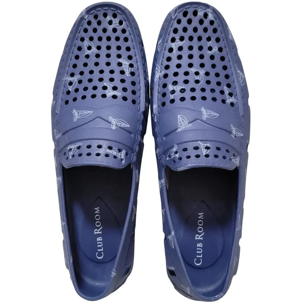Club Room Men Atlas Perforated Slip On Driver Loafer Size US 8M Blue Sail Boats